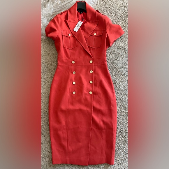 Karen Millen Tailored Db Tux Midi Dress Red Orange NWT 4 ❤️ - Picture 2 of 9
